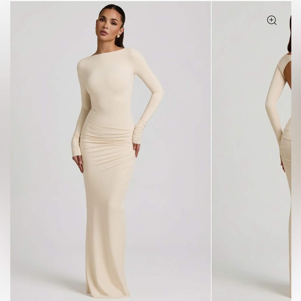 Oh Polly Regine Modal Ruched Backless Maxi Dress in Ivory